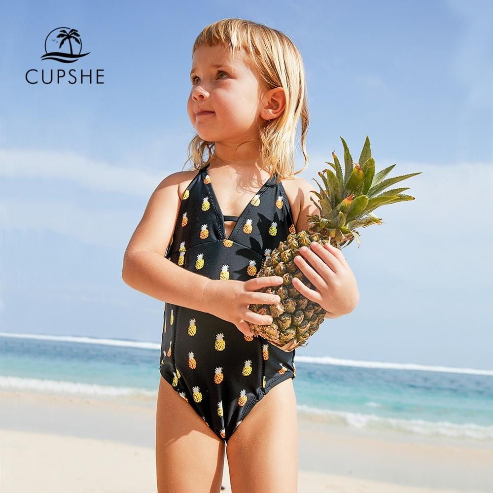 CUPSHE 2019 Toddler Girls Kids Baby Black Pineapple Printed One-piece Swimsuit