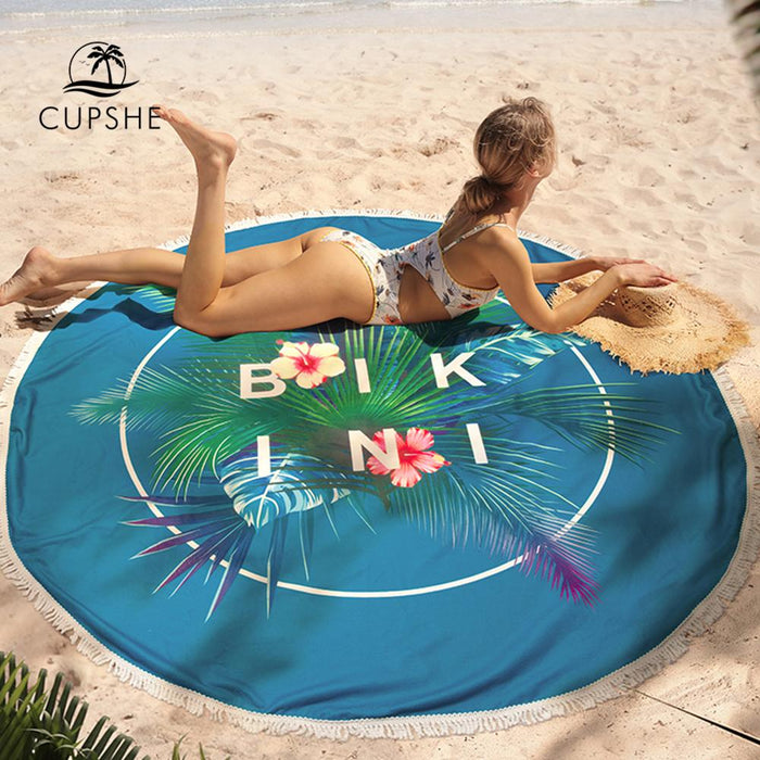 CUPSHE 2019 Women Tropical Palm Leaf Round Beach Towel With Tassel