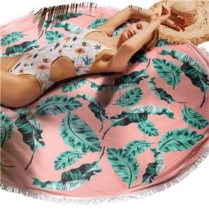 CUPSHE 2019 Women Tropical Pink Banana Leaf Beach Towel With Tassel