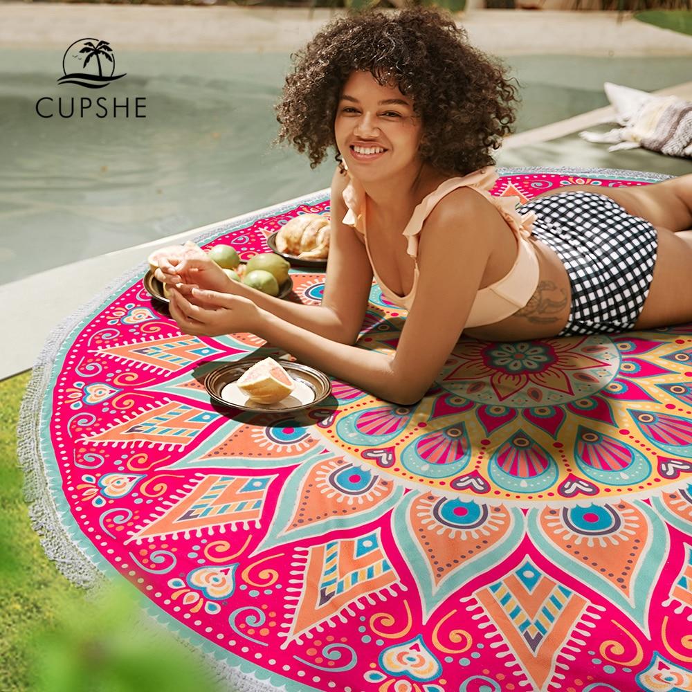 CUPSHE 2019 Women Vocation Mandala Round Beach Towel With Tassel
