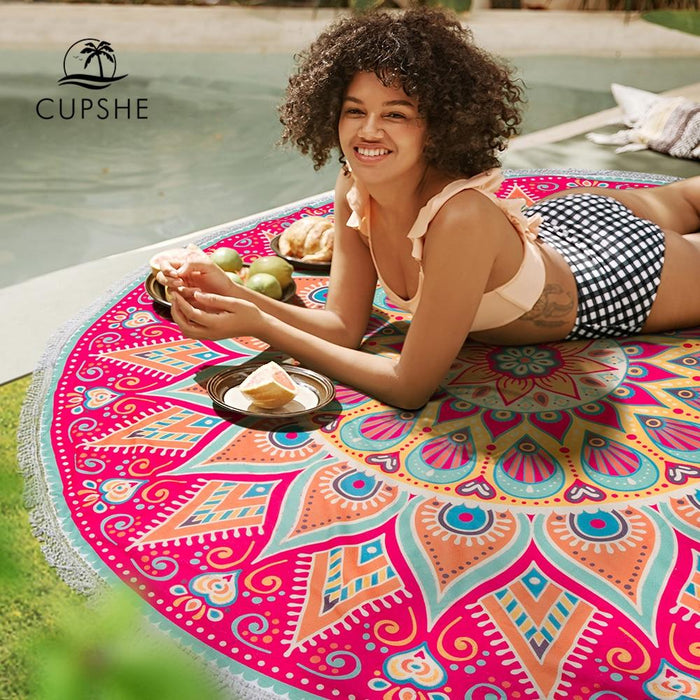 CUPSHE 2019 Women Vocation Mandala Round Beach Towel With Tassel