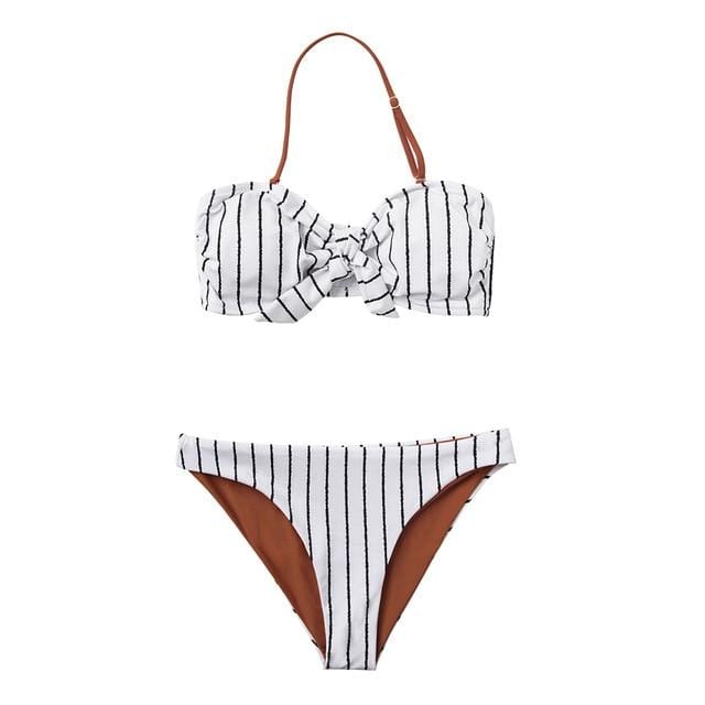 CUPSHE Black And White Striped Caramel Bandeau Bikini Sets Women Sexy Halter Two Pieces Swimsuits 2019 Girl Beach Bathing Suits