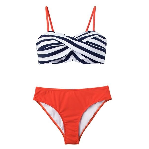 CUPSHE Black Stripe And Tangerine Wrap Bikini Sets Women Push Up Two Pieces Swimsuits 2019 Girl Beach Bathing Suits