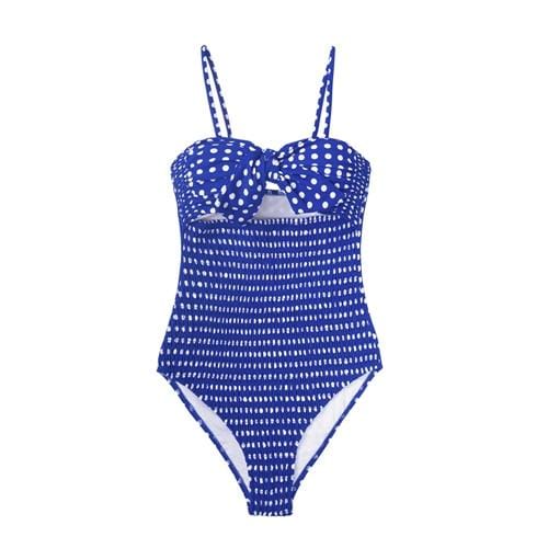 CUPSHE Blue Polka Dot Smocked One-piece Swimsuit Women Sexy Bowknot Monokini Swimwear 2019 Girl Beach Bathing Suits