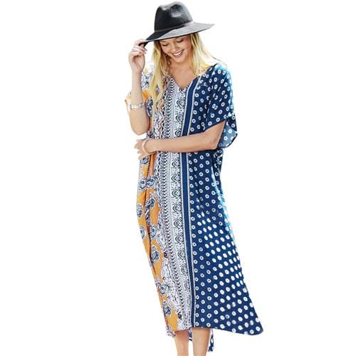 CUPSHE Boho Print Side Slit Cover Up 2019 Women Drop-shoulder sleeve Loose Long Dress Beach Bathing Suits