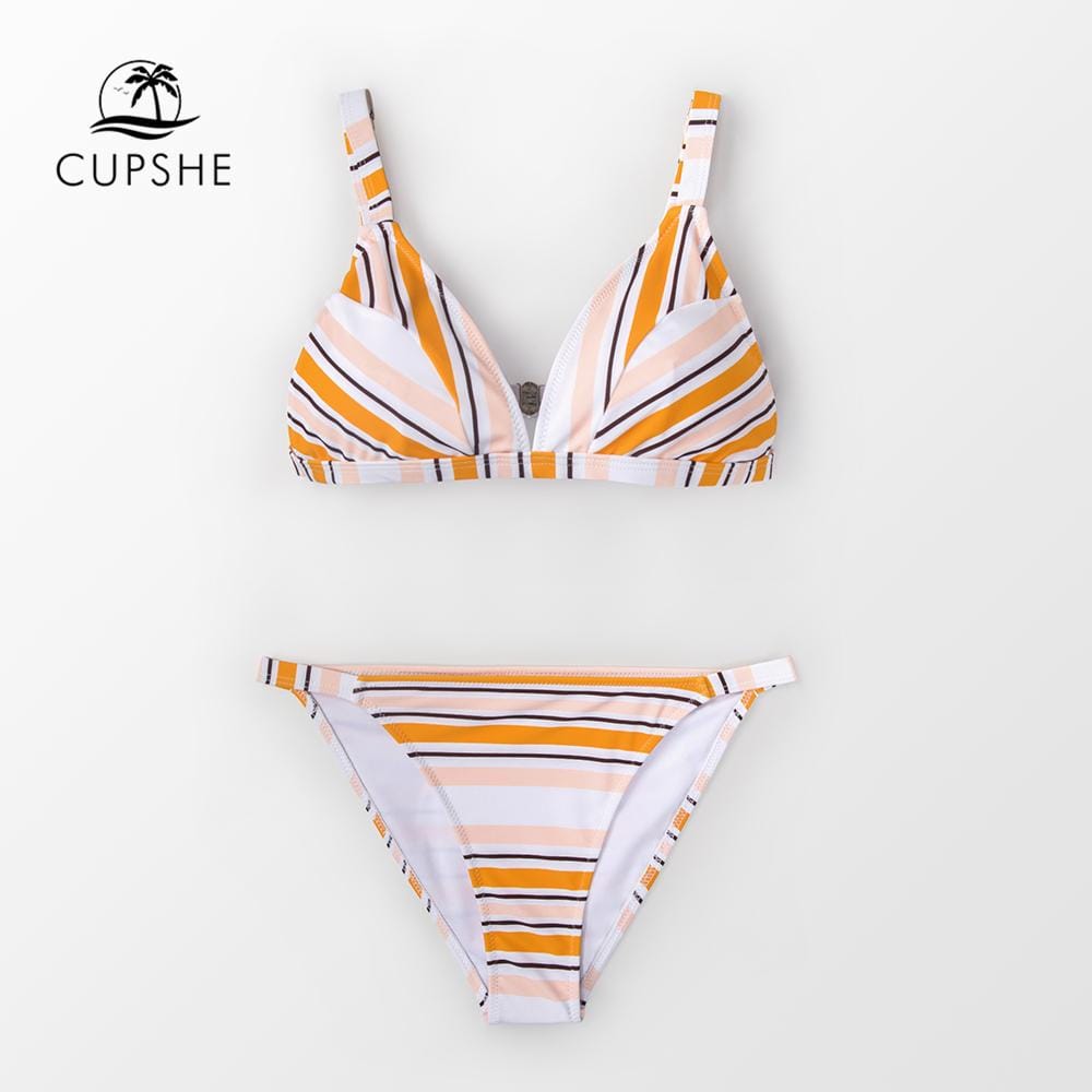 CUPSHE Candy Orange Stripe Triangle Bikini Sets Women Sexy Triangle Two Pieces Swimsuits 2019 Girl Beach Bathing Suits