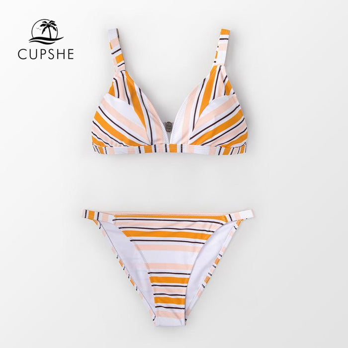 CUPSHE Candy Orange Stripe Triangle Bikini Sets Women Sexy Triangle Two Pieces Swimsuits 2019 Girl Beach Bathing Suits