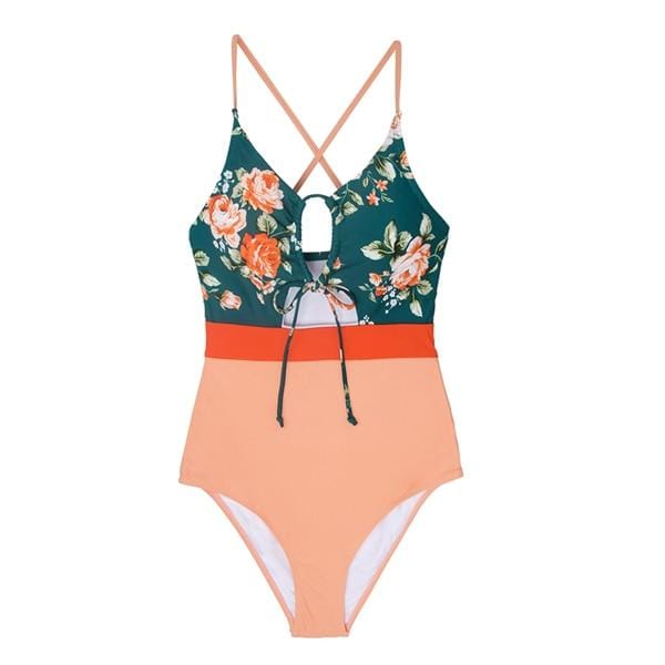 CUPSHE Crisscross Floral One-Piece Swimsuit Women Tie-Front Monokini Swimwear 2019 Girl Beach Bathing Suits