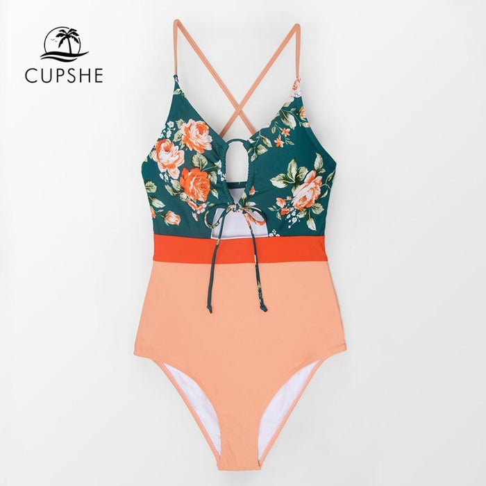 CUPSHE Crisscross Floral One-Piece Swimsuit Women Tie-Front Monokini Swimwear 2019 Girl Beach Bathing Suits