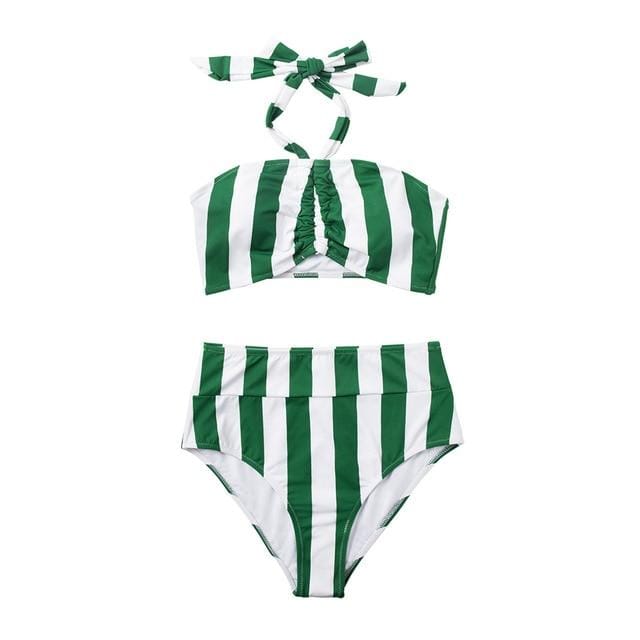 CUPSHE Cute Green And White Stripe High-Waisted Bikini Sets Women Halter Two Pieces Swimsuits 2019 Beach Bathing Suits