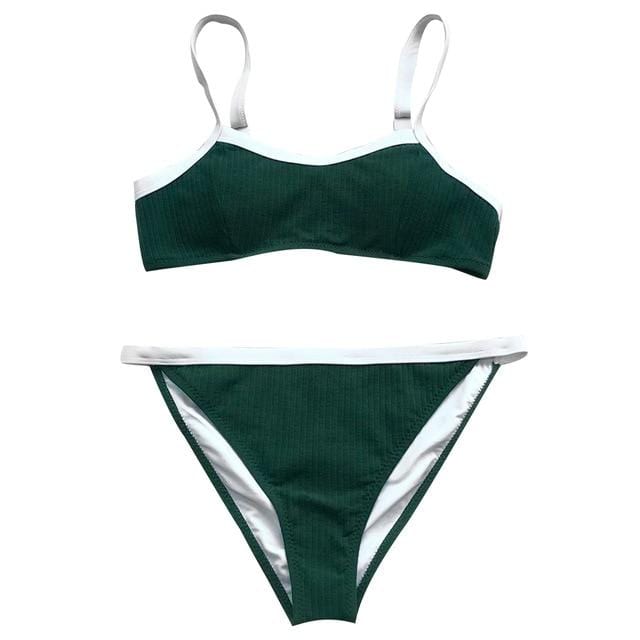 CUPSHE Dark Green Colorblock Bikini Sets Women Sexy Thong Two Pieces Swimsuits 2019 Girl Beach Bathing Suits