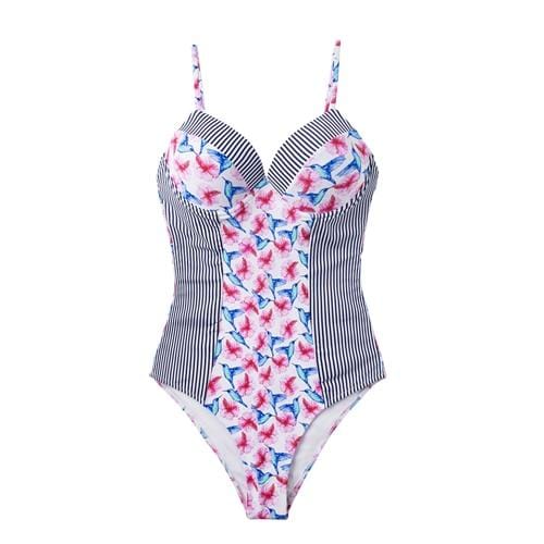 CUPSHE Floral And Striped Moulded Cups Swimsuits Women Sexy Push Up Monokini Bathing Suits 2019 Girl Beach Swimwear