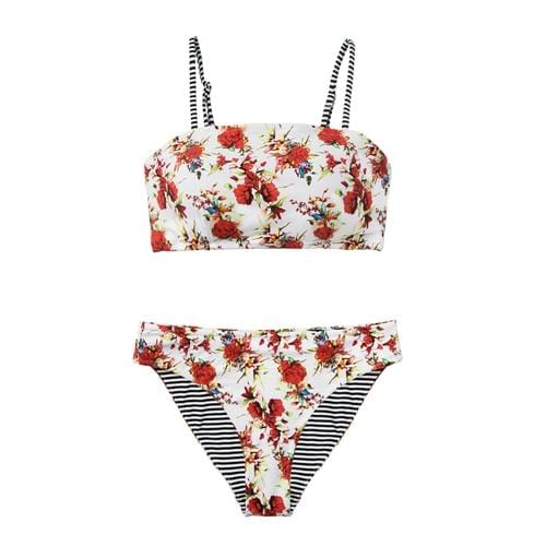 CUPSHE Floral Bandeau And Reversible Bikini Sets Women Sweet Two Pieces Swimsuits 2019 Girl Beach Bathing Suits