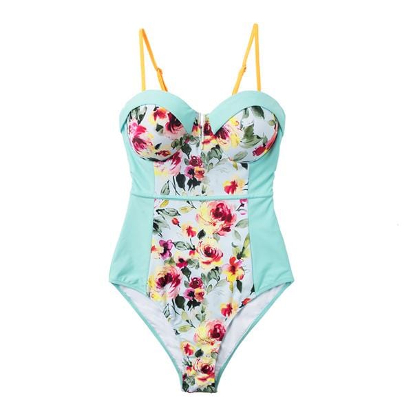 CUPSHE Floral Moulded Cups One-Piece Swimsuit Women Sexy Push Up Tied Back Bow Monokini 2019 Girl Beach Bathing Suits