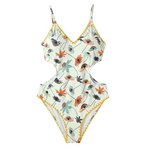CUPSHE Floral Print Cutout One-Piece Swimsuit Women Cutout Monokini Swimwear 2019 Girl Beach Bathing Suits