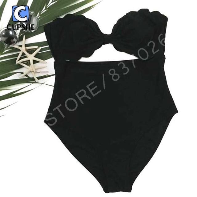 CUPSHE High Quality Cut To It Shell Bikini Women Soild Halter Cut Out One-Piece Swimsuit 2019 Girl Beach Sexy Backless Swimwear