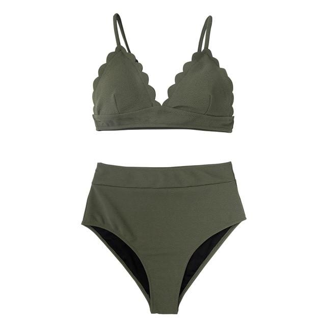 CUPSHE Olive Green High-Waist Bikini Sets Women Solid Two Pieces Swimsuits 2019 Girl Beach Bathing Suits Swimwear