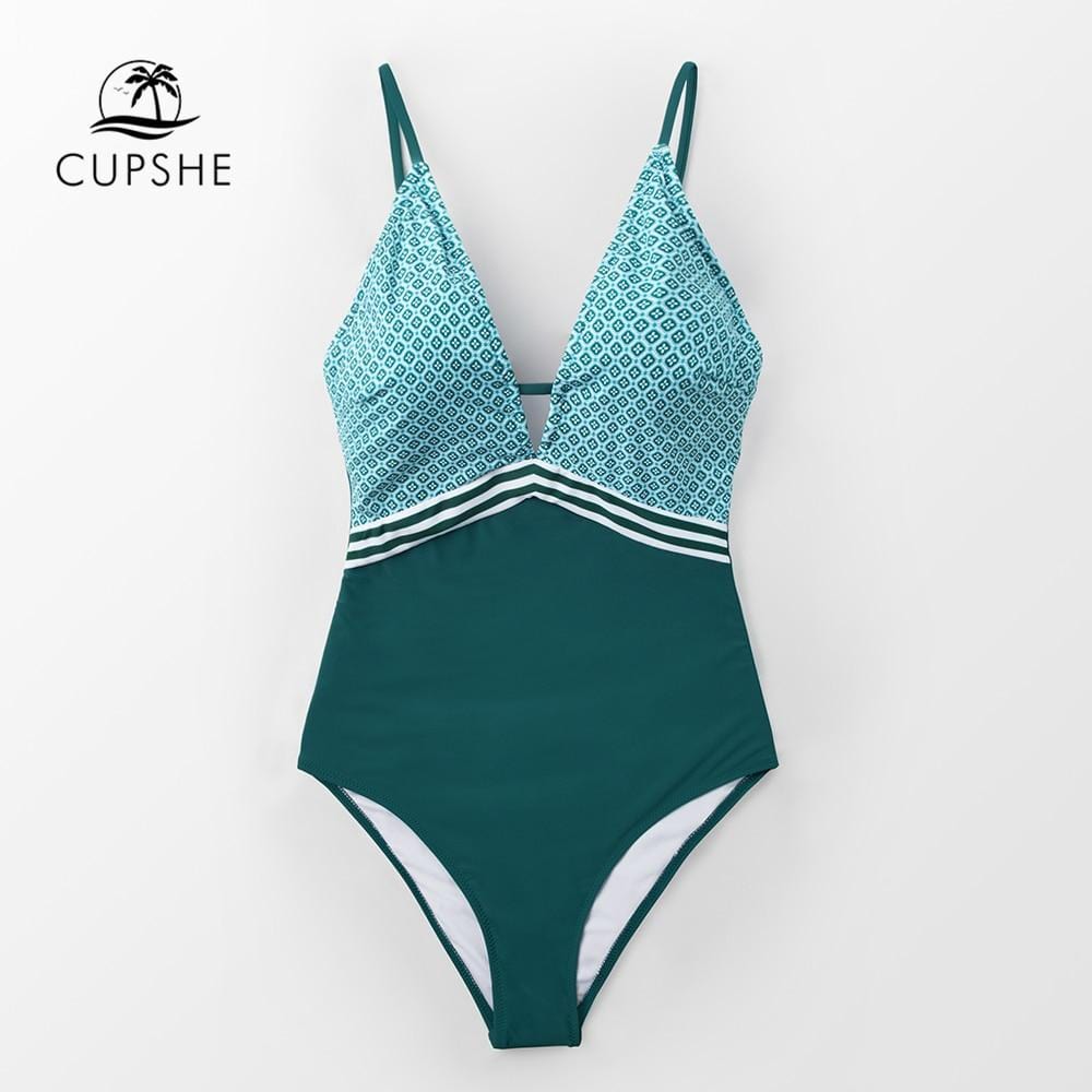CUPSHE Peacock Green Plunging One-Piece Swimsuit Women Sexy Monokini Bathing Suits 2019 Girl Beach Swimwear