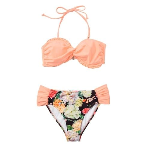 CUPSHE Pink And Floral Bandeau Bikini Sets Women Sweet Halter Two Pieces Swimsuits 2019 Girl Beach Bathing Suits
