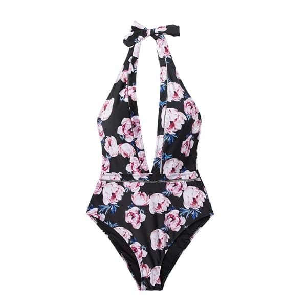 CUPSHE Pink Floral Plunging Halter One-Piece Swimsuit Women Sexy Beach Bathing Suits 2019 Girl Monokini Swimwear