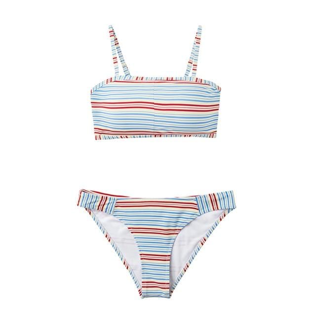 CUPSHE Red Blue And Beige Striped Bandeau Bikini Sets Women Sexy Lace-up Thong Two Pieces Swimsuits 2019 Girl Beach Bathing Suit