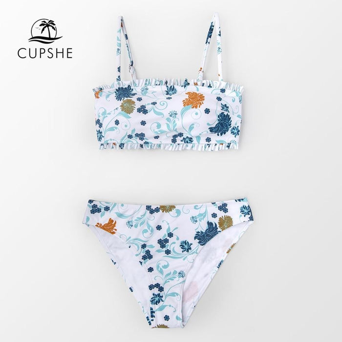CUPSHE Ruffled Bandeau Bikini Sets Women Cute Two Pieces Swimsuits 2019 Girl Beach Bathing Suits