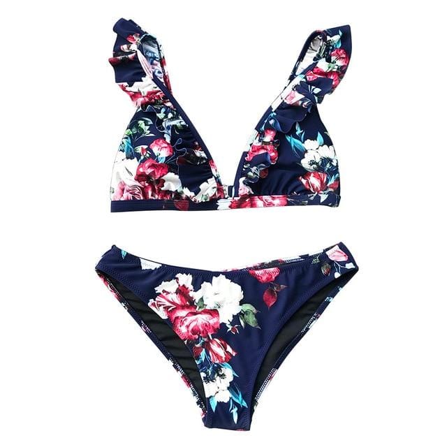 CUPSHE Ruffled Floral Print Bikini Sets Women Sexy Thong Two Pieces Swimsuits 2019 Girl Cute Bathing Suits Swimwear