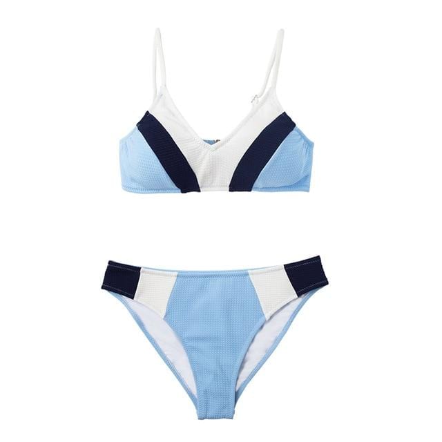 CUPSHE Sexy Blue Navy And White Color Block Bikini Sets Women Sweet Two Pieces Swimsuits 2019 Girl Beach Bathing Suits