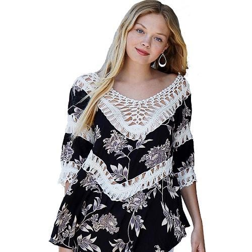 CUPSHE Sexy Floral Crochet Falbala Ruffles Sleeve Cover Up 2019 Summer Women Vocation Casual Top Clothing
