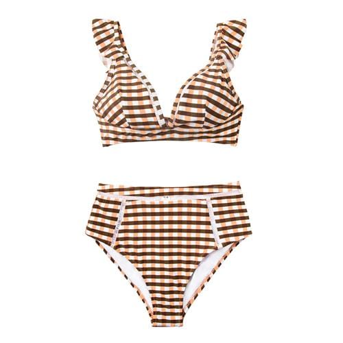 CUPSHE Sexy Gingham High-waisted Ruffled Bikini Sets Women Sweet Two Pieces Swimsuits 2019 Girl Beach Bathing Suits