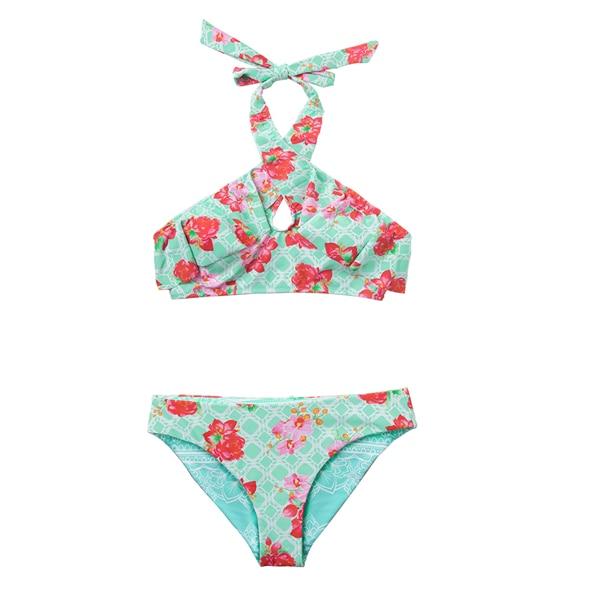 CUPSHE Sexy Green Floral Print Wrap Halter Bikini Sets Women Crisscross Two Pieces Swimsuits 2019 Girl Beach Bathing Suits