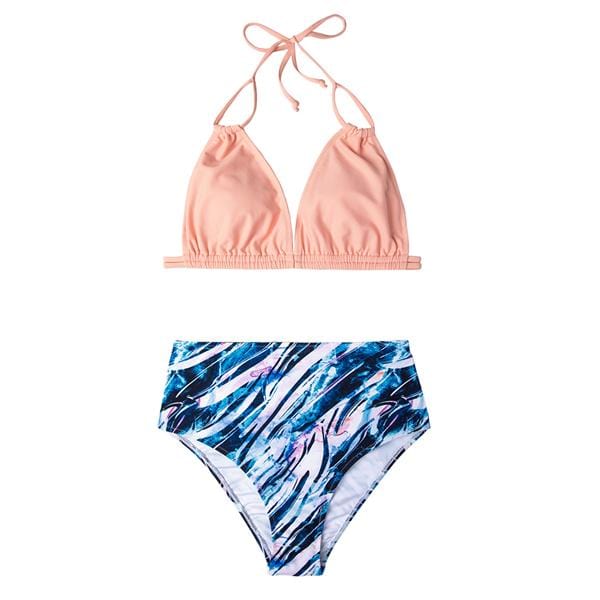 CUPSHE Sexy Pink Abstract Print High-Waist Triangle Bikini Sets Women Halter Two Pieces Swimsuits 2019 Girl Beach Bathing Suits