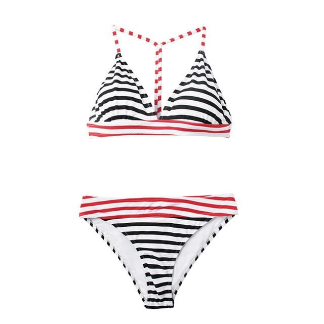 CUPSHE Sexy Red And Black Stripe Triangle Bikini Sets Women Thong Two Pieces Swimsuits 2019 Girl Beach Bathing Suits