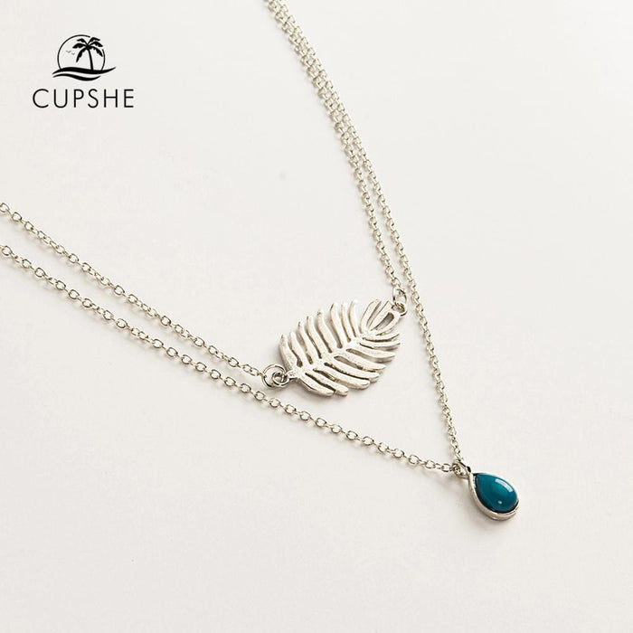 CUPSHE Silver Laef And Turquoise Layered Necklace Women Trending Jewelry Vintage Necklace Streetwear korean Fashion Accessor