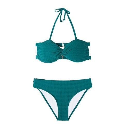 CUPSHE Solid Green Twist Bandeau Low waist Bikini Sets Women Push Up Thong Triangle Two Pieces Swimwear 2018 Ruched Swimsuits