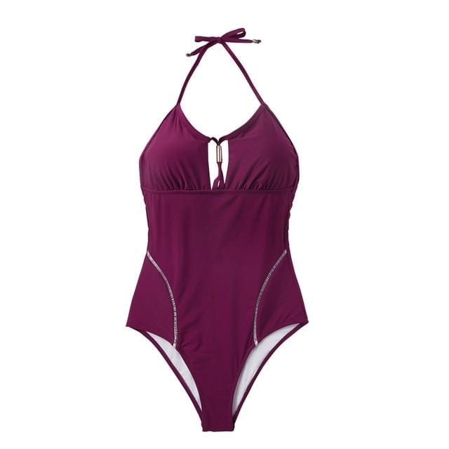 CUPSHE Solid Purple Backless Halter One-Piece Swimsuit Women Sexy Cutout Monokini Bathing Suits 2019 Girl Beach Swimwear