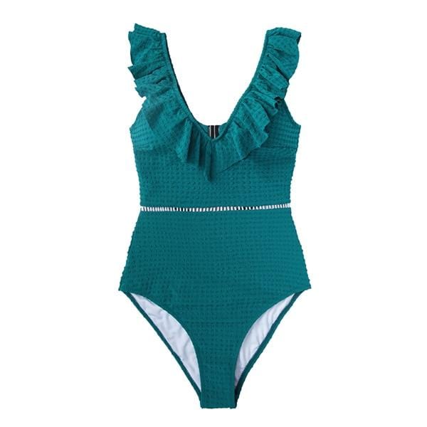 CUPSHE Solid Teal Ruffled One-Piece Swimsuit Women Sexy Monokini Bathing Suits 2019 Girl Plain Beach Swimwear