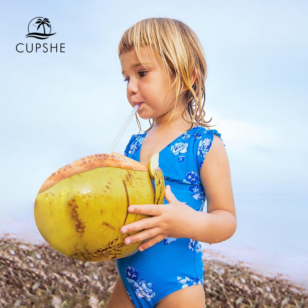 CUPSHE Toddler kids Blue Floral Print One-Piece Swimsuit 2019 Baby Girl Monokini Bathing Suits