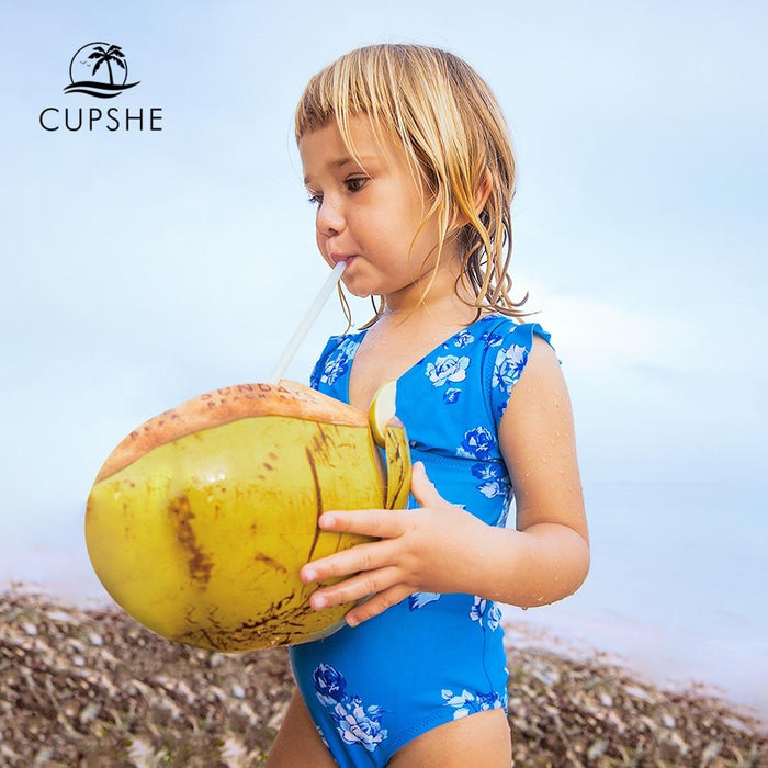 CUPSHE Toddler kids Blue Floral Print One-Piece Swimsuit 2019 Baby Girl Monokini Bathing Suits