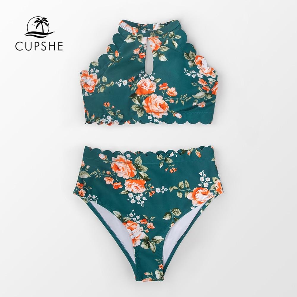 CUPSHE Yellow Floral Bandeau Ruffled Bikini Sets Women Sweet Two Pieces Swimsuit 2019 Girl Boho Bathing Suits