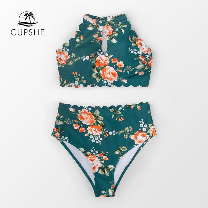 CUPSHE Yellow Floral Bandeau Ruffled Bikini Sets Women Sweet Two Pieces Swimsuit 2019 Girl Boho Bathing Suits