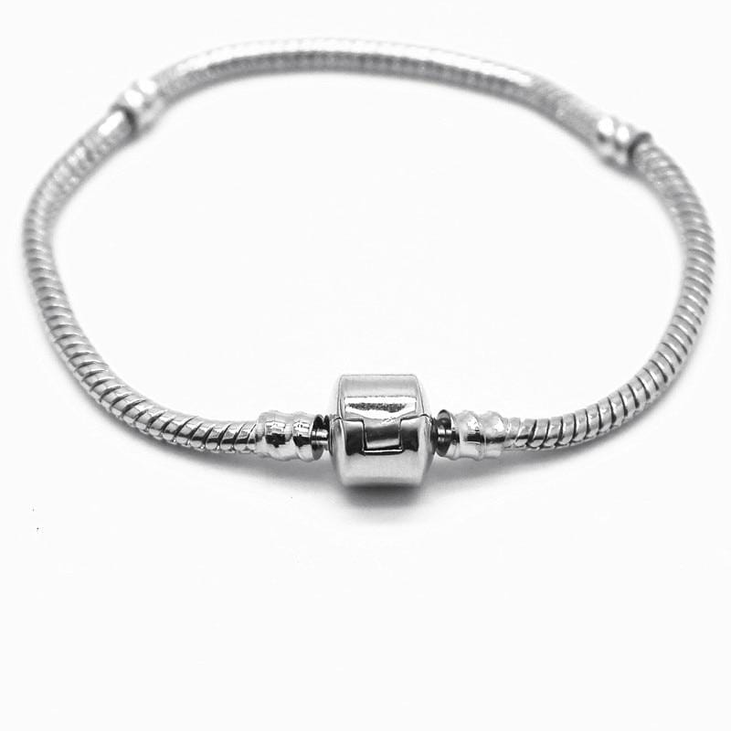 Fashion Women Silver Plated Bracelet & Bangle Snake Chain with Barrel Clasp Fit Pandora Bracelet Or Chamilia Bead Charms