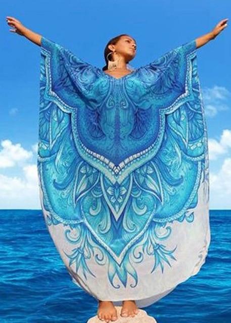 Fitshinling Large size cape swimwear wrap beach dress boho print batwing sleeve maxi dresses women 2019 summer robe pareos sale
