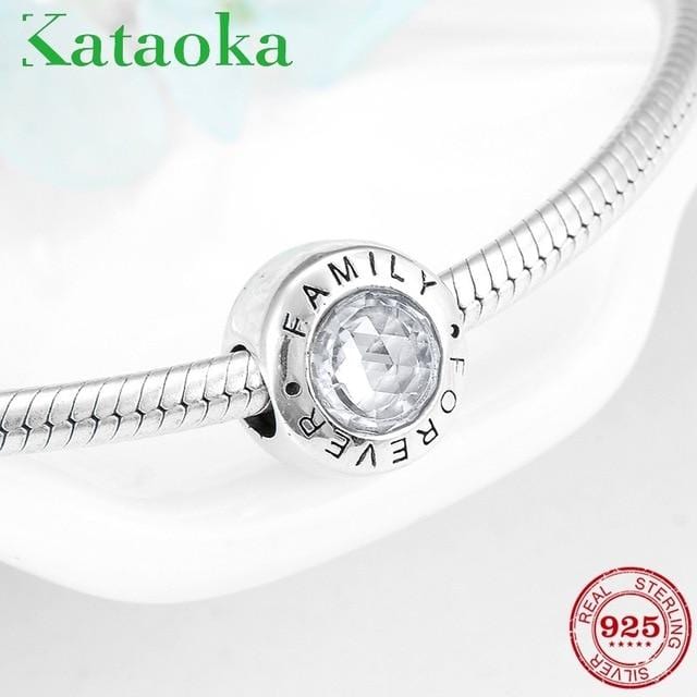 High Quality Family Forever Charms 925 Sterling Silver Beads Clear CZ Fit Original Pandora Bracelet Bangles Jewelry making