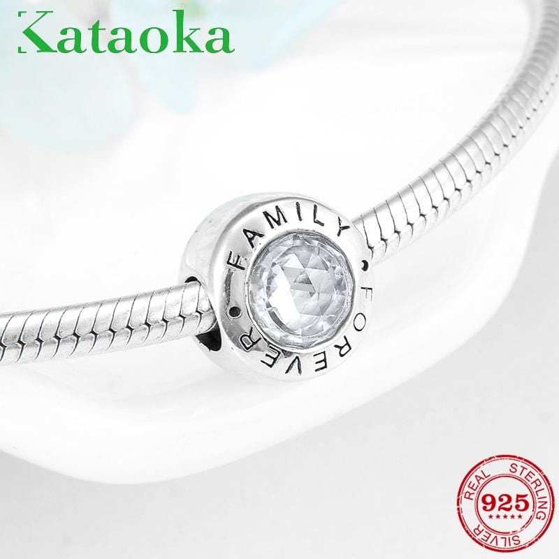 High Quality Family Forever Charms 925 Sterling Silver Beads Clear CZ Fit Original Pandora Bracelet Bangles Jewelry making
