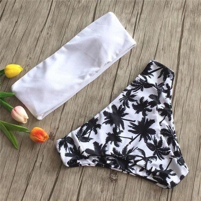 Leaf Print Tube Bikini Set Women Bandeau Bikini Sexy Swimwear Beach Bathing Suit Swimsuit Strapless Brazilian Biquinis Female