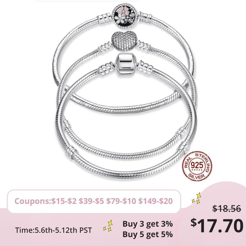 Luxury 100% 925 Sterling Silver Original 7 Styles Chain Bracelet Bangle for Women Fit DIY Charm Bead Authentic Fine Jewelry Gift