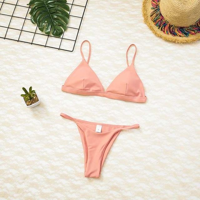 Women Swimsuit Padded Push Up Ladies Bikini Set Swimwear Swim Beach Wear Printed Bandage 2018 Hot New High Neck Bikinis Monokini