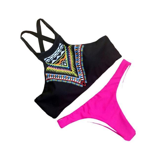 Women Swimsuit Padded Push Up Ladies Bikini Set Swimwear Swim Beach Wear Printed Bandage 2018 Hot New High Neck Bikinis Monokini