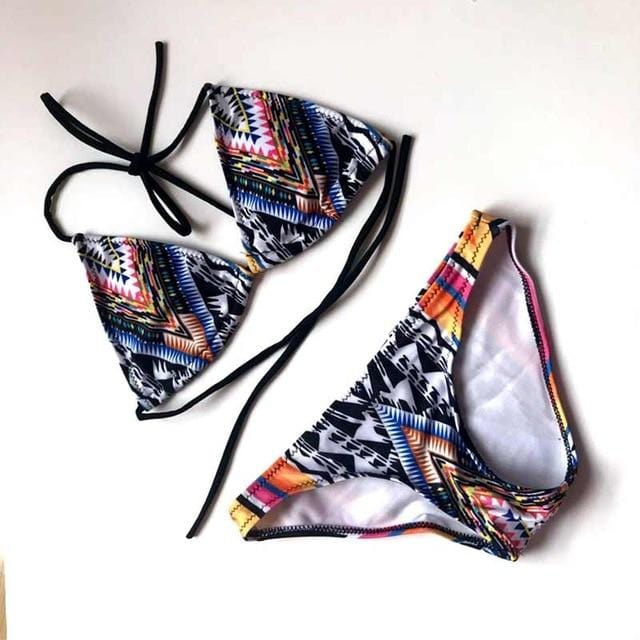 Women Swimsuit Padded Push Up Ladies Bikini Set Swimwear Swim Beach Wear Printed Bandage 2018 Hot New High Neck Bikinis Monokini